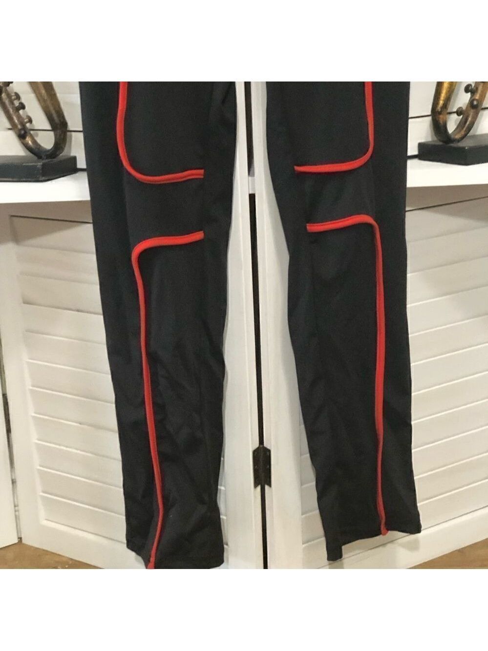 Y2K Vintage Catsuit Jumpsuit Black Red Piping S M - Picture 5 of 8